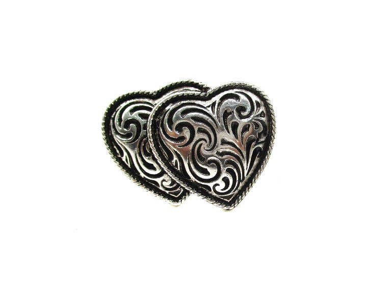 Western Etched Double Heart Cuff Ring