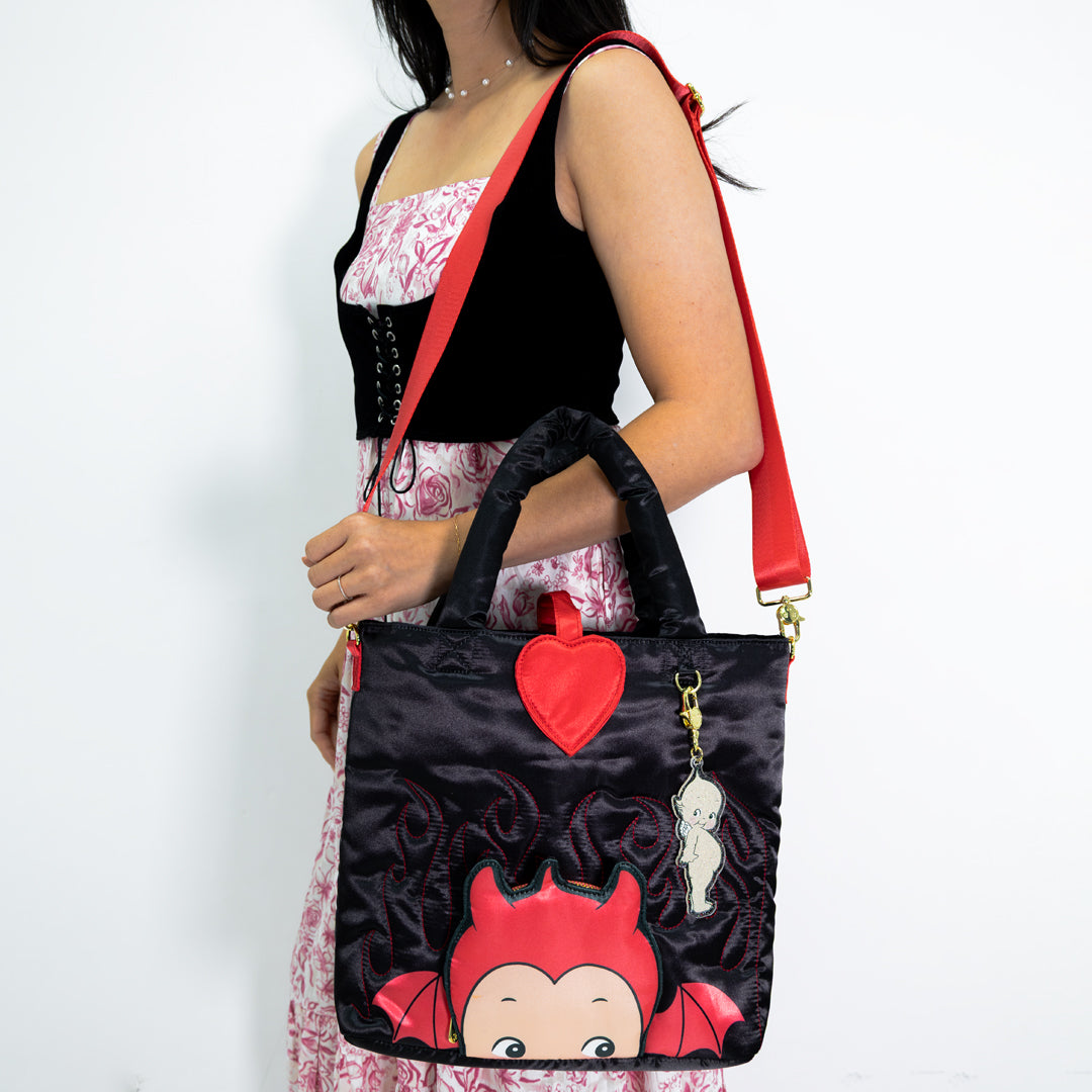 Kewpie Devil Puffy Tote Bag w/ Angel Acrylic Charm Tote