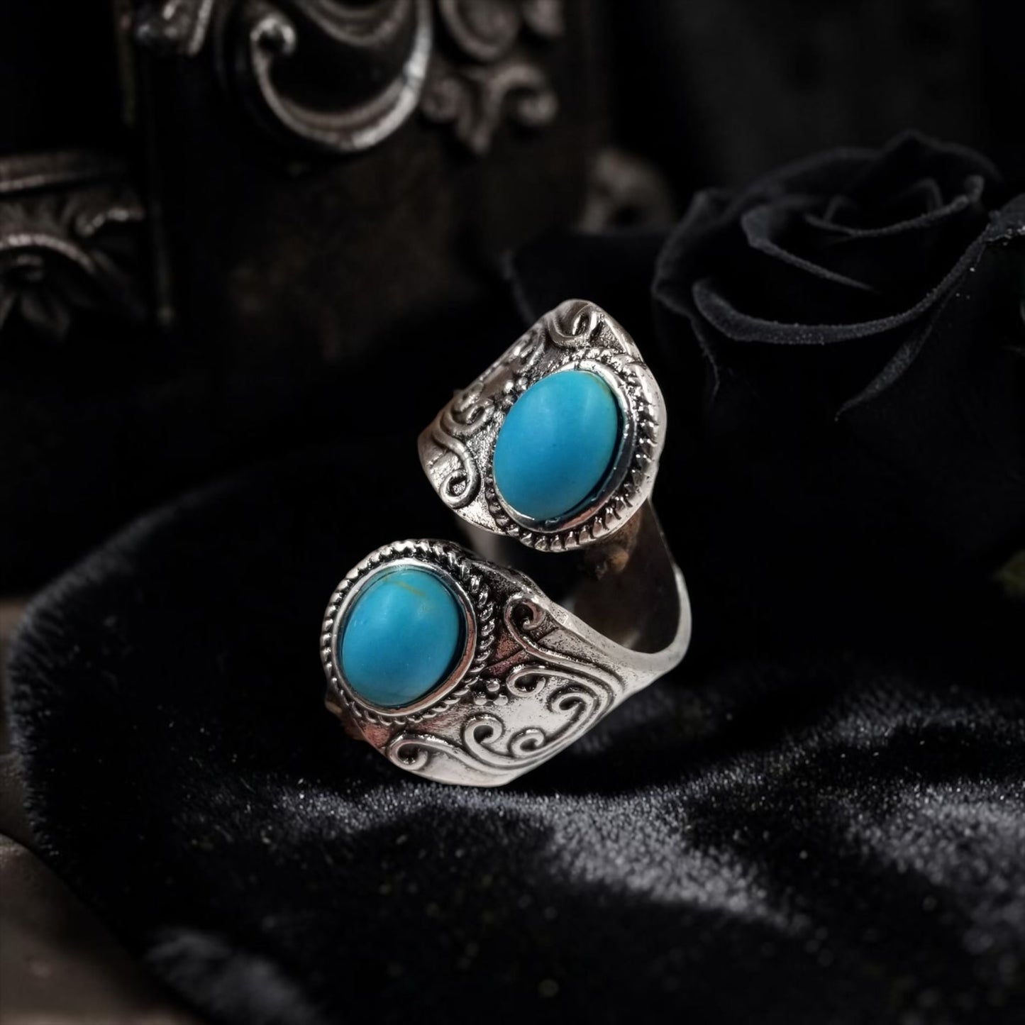Vintage Silver Turquoise Adjustable Ring