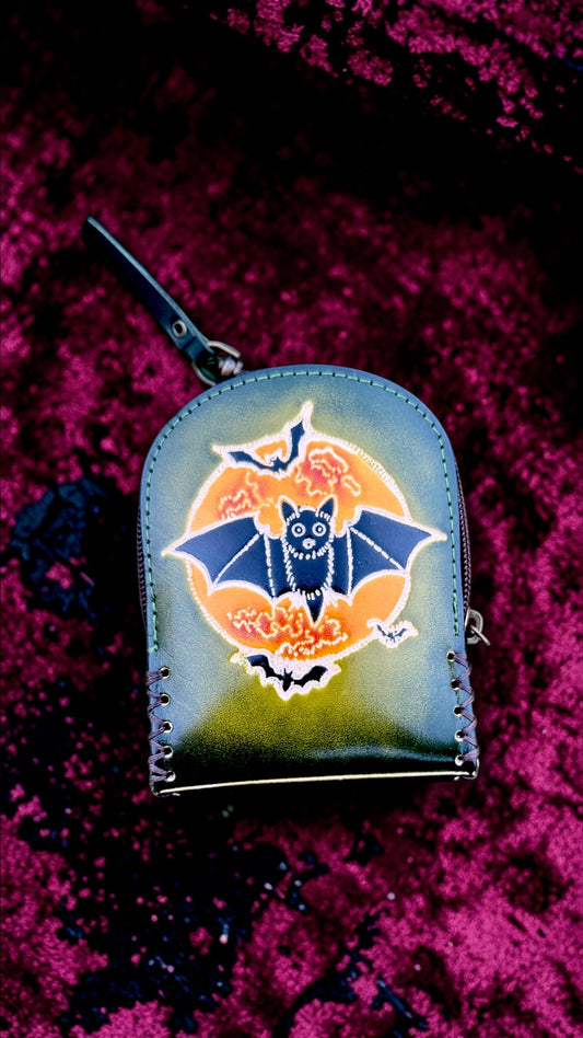 Mini Bat handmade leather coin purse