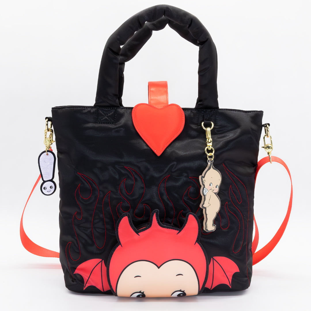 Kewpie Devil Puffy Tote Bag w/ Angel Acrylic Charm Tote