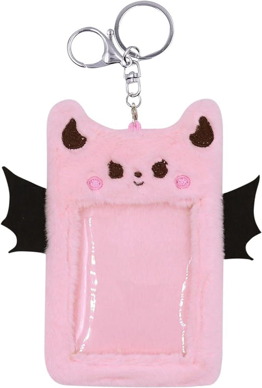 Fuzzy Plush Bat Photocard Holder with Keychain