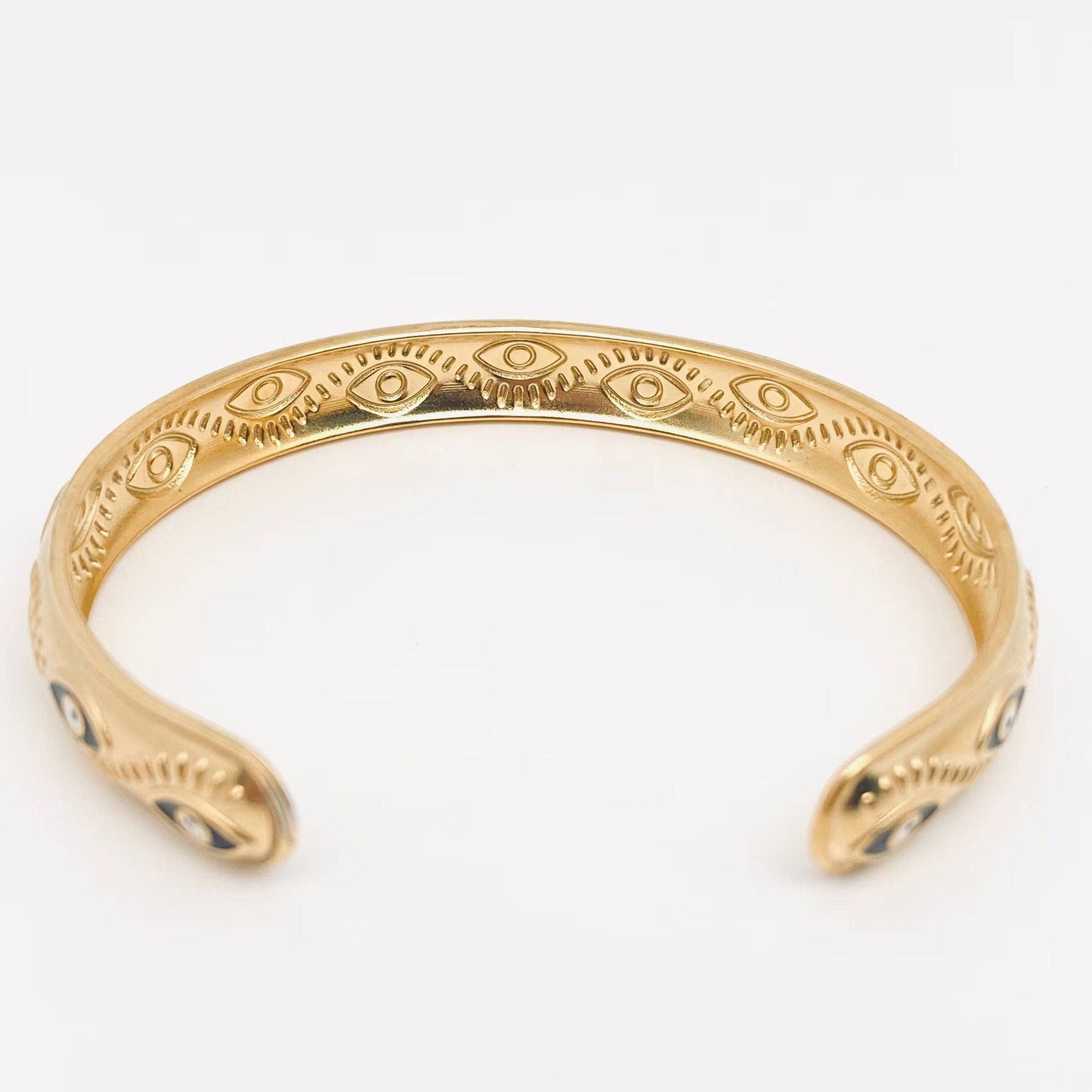 Black Evil Eye Cuff 18k Gold Plated Steel Bangle