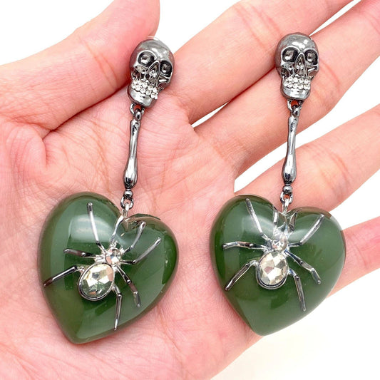 Heart Shaped Spider Earrings