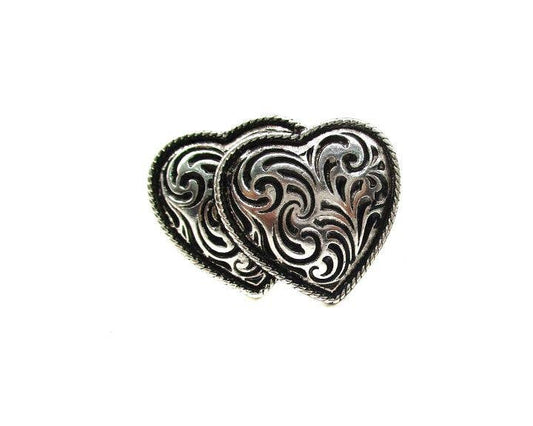 Western Etched Double Heart Cuff Ring
