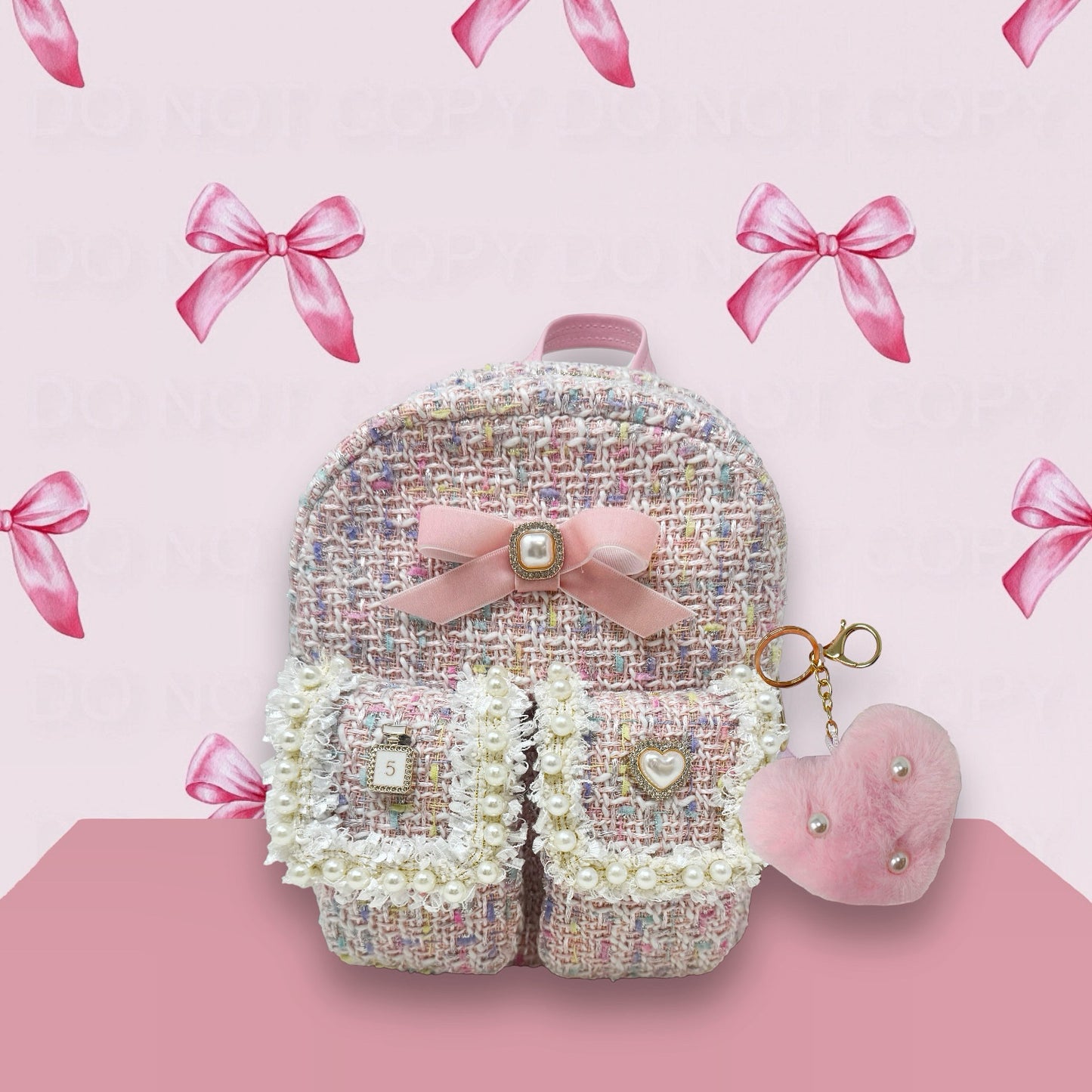 Stylish Mini Backpack, Pink Tweed