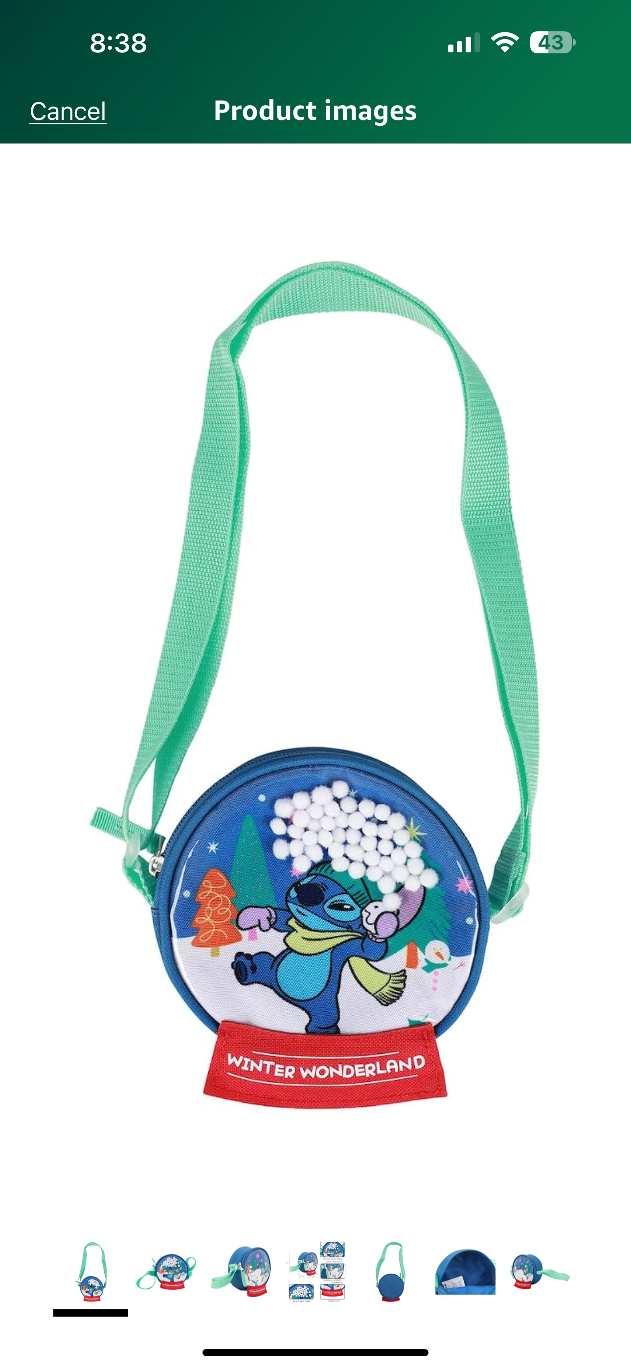 Disney’s Stitch Snowglobe Winter Wonderland 5.5” Crossbody Bag