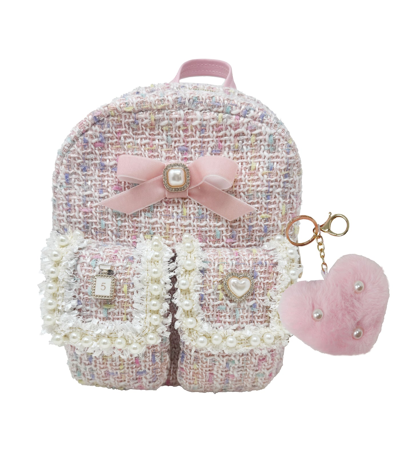 Stylish Mini Backpack, Pink Tweed