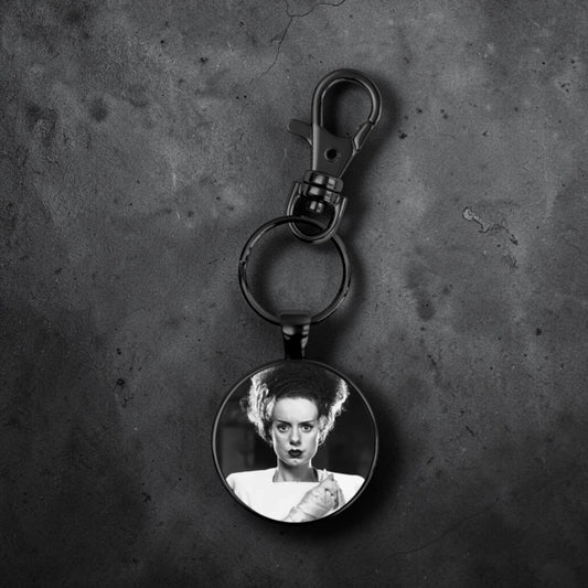 Bride of Frankenstein Black Circle Keychain