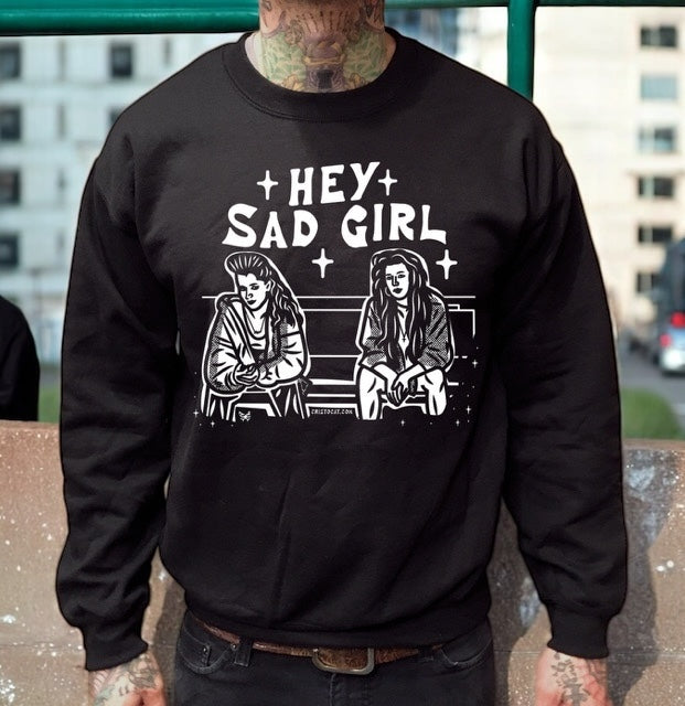 HEY SAD GIRL BENCH BLACK CREWNECK SWEATER