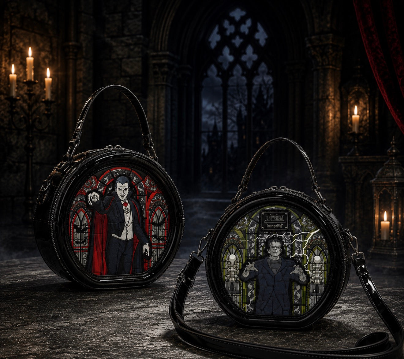 Dracula & Frankenstein Double Sided Crossbody Bag