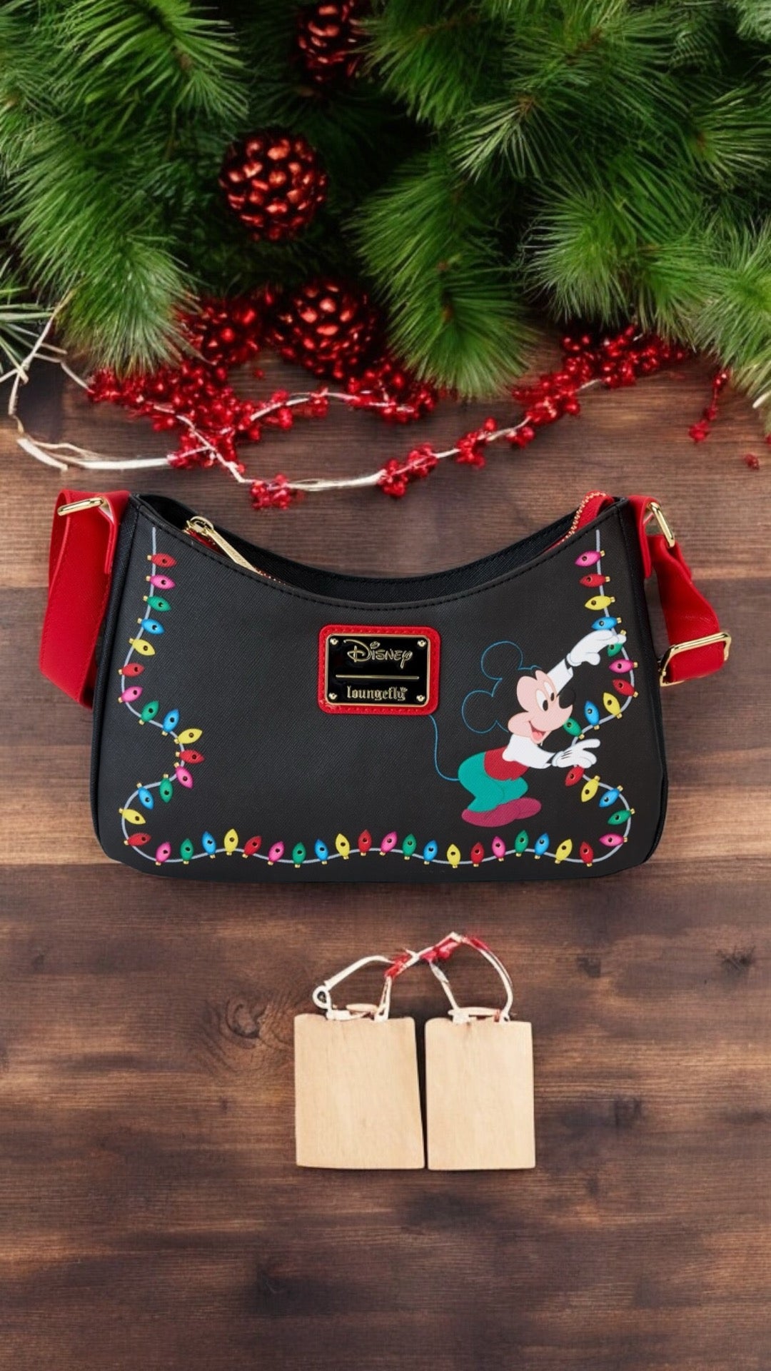 Disney Mickey & Friends Holiday String Lights Light Up Loungefly Crossbody Bag