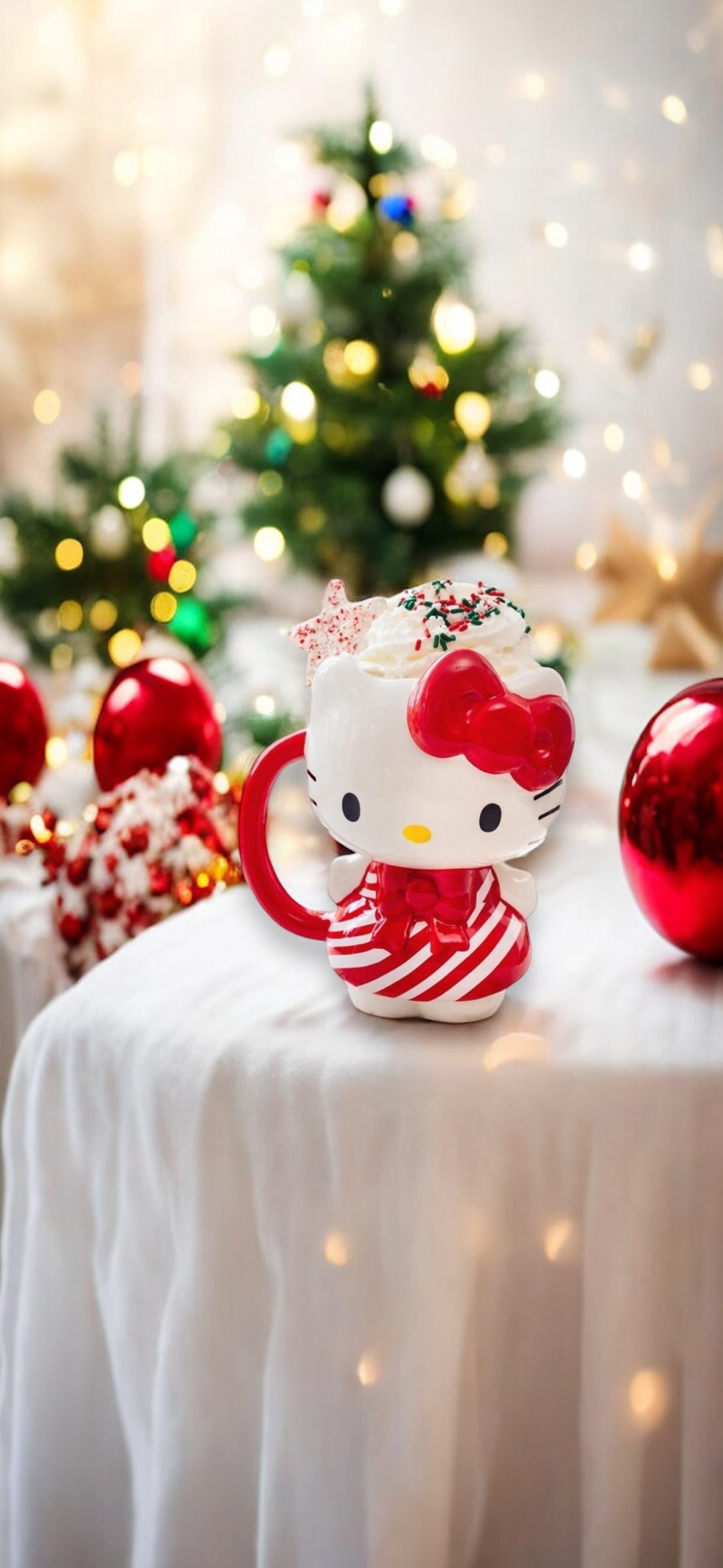 Hello Kitty Holiday Candy Cane Dress Ceramic 3D Sculpted Mug