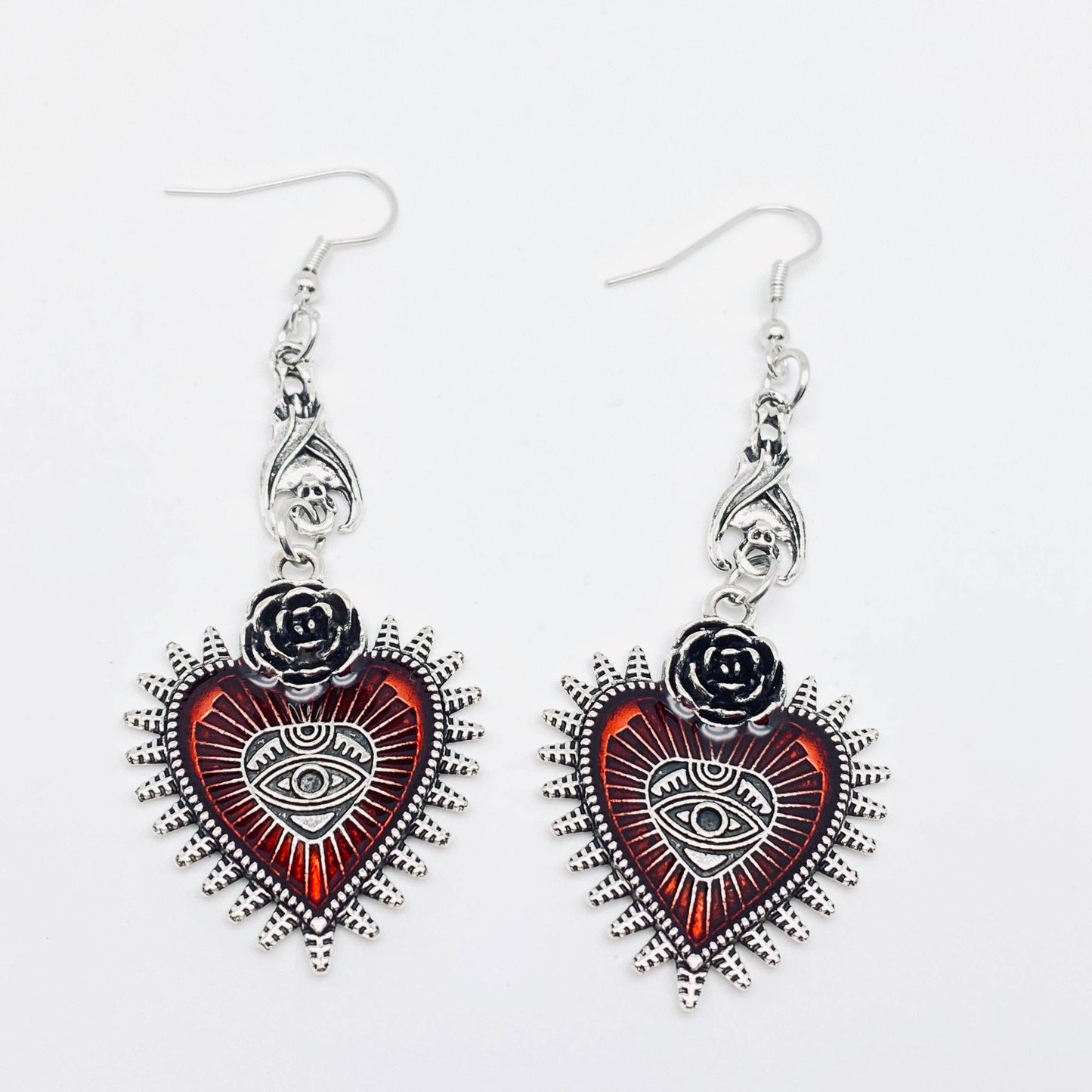 Bat Heart-shaped Bloody Eye Earrings