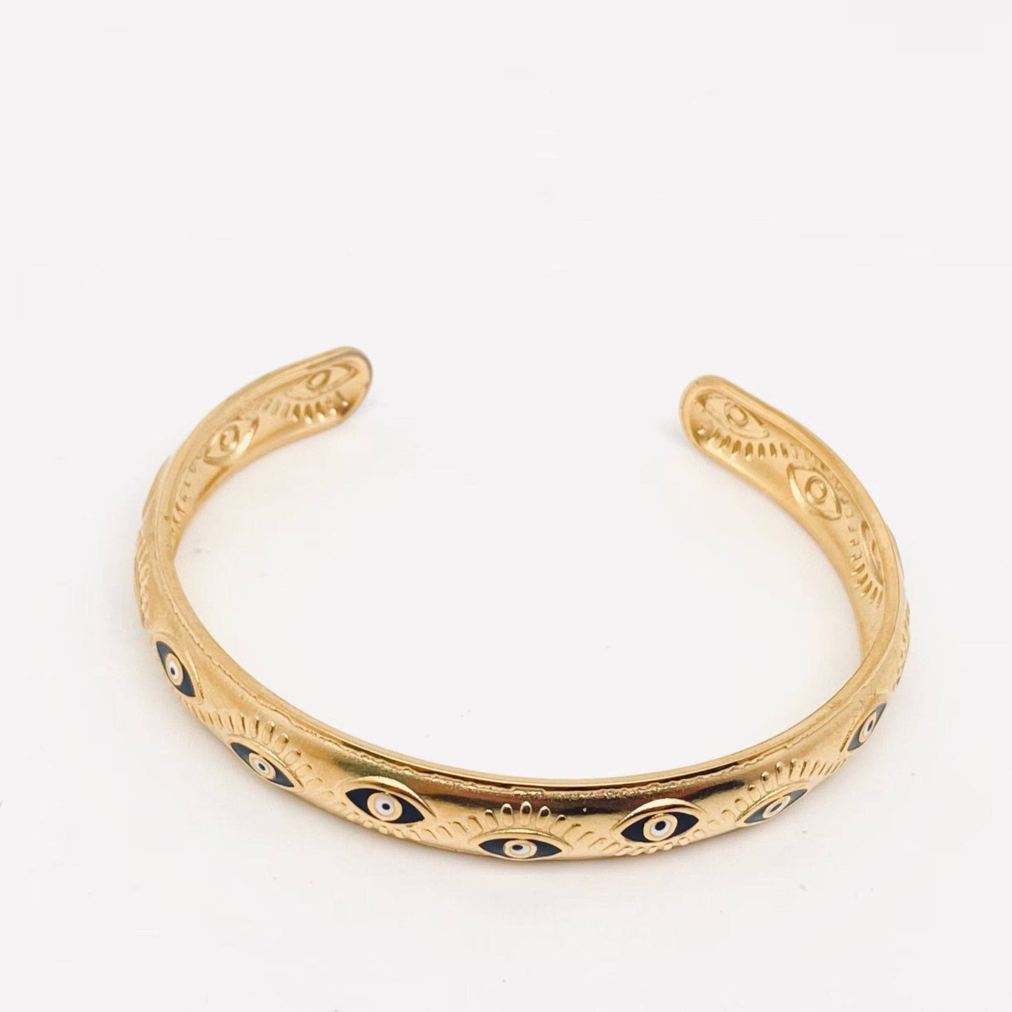 Black Evil Eye Cuff 18k Gold Plated Steel Bangle