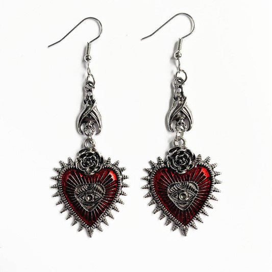 Bat Heart-shaped Bloody Eye Earrings