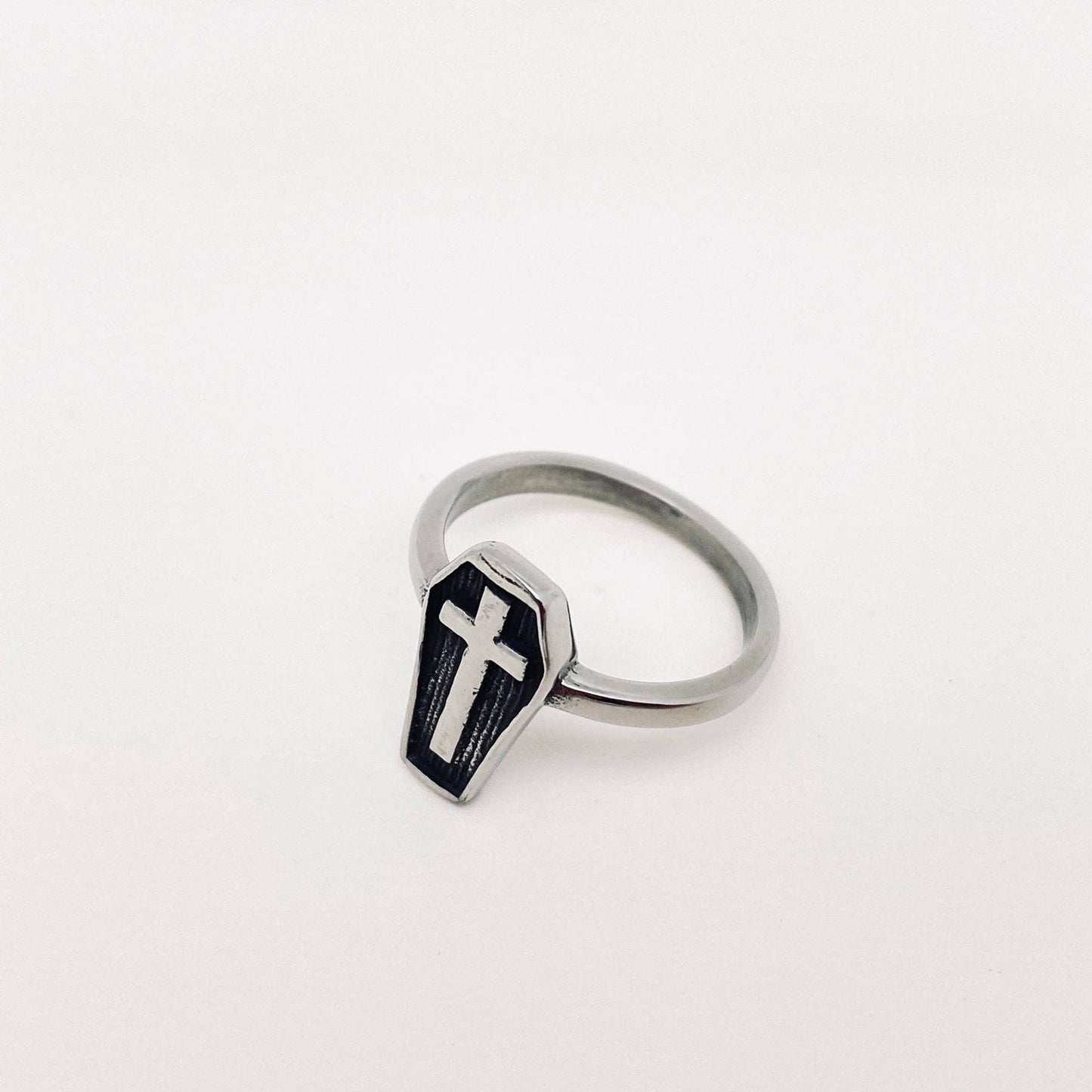 Cross Coffin Shape Stainless Steel Ring
