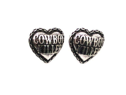 Cowboy Killer Heart Engraved Post Earrings