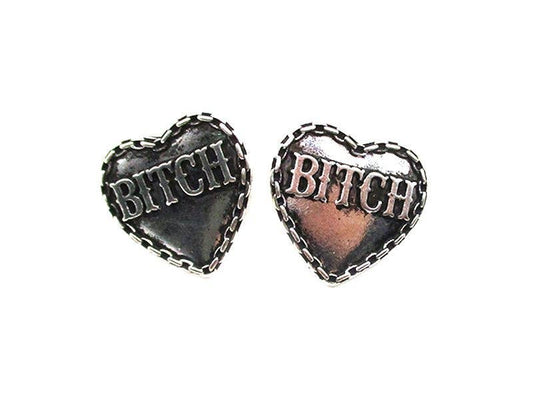 Bitch Heart Engraved Earrings